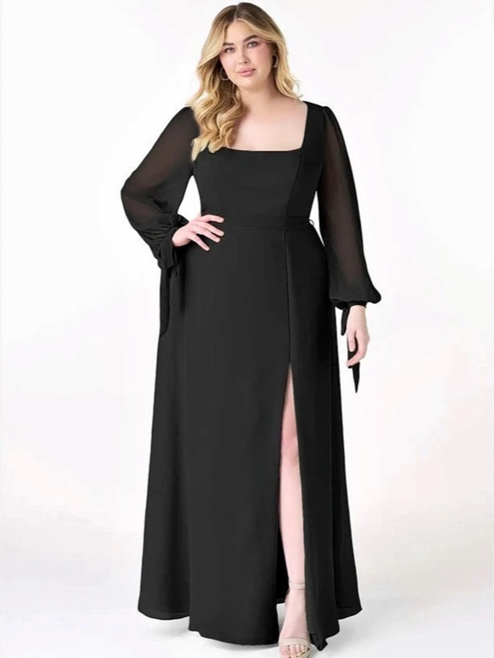 Azazie Leonia Black Long Sleeve Maxi Dress